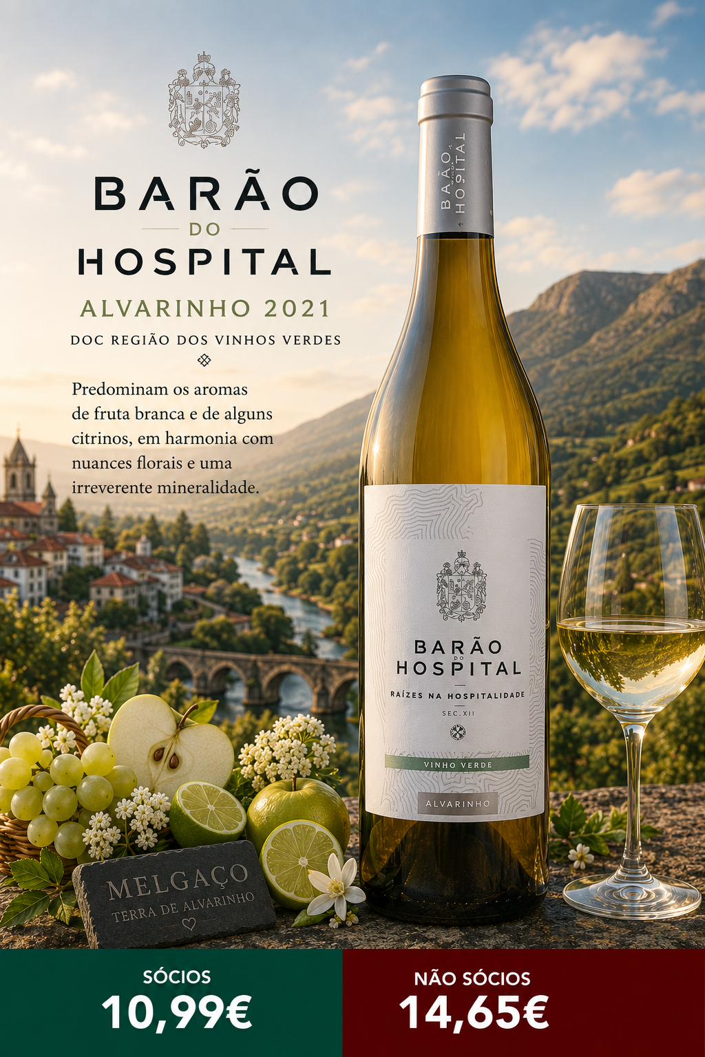 Enologia de Antonina Barbosa num monovarietal de Alvarinho com 10% do lote a estagiar 6 meses em madeira.
Recomendamos temperatura de serviço nos 8ºC.
13% vol.
